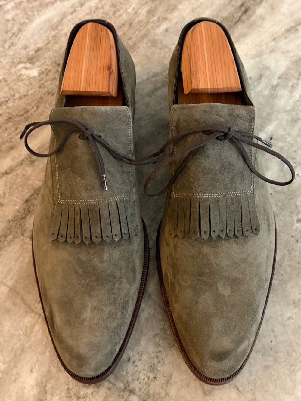 SERGIO ROSSI GREEN CALF SUEDE KILTIE SHOES OXFORDS $995 9 / 10 US